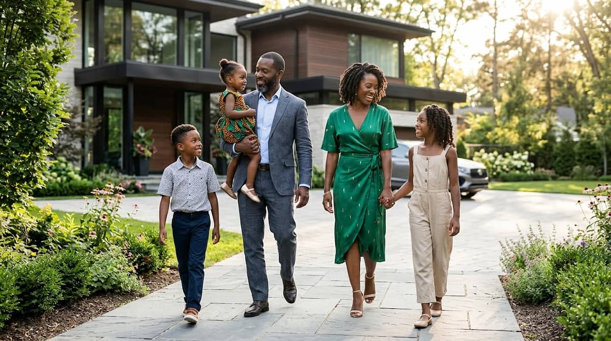 A professional affluent Nigerian family walking together